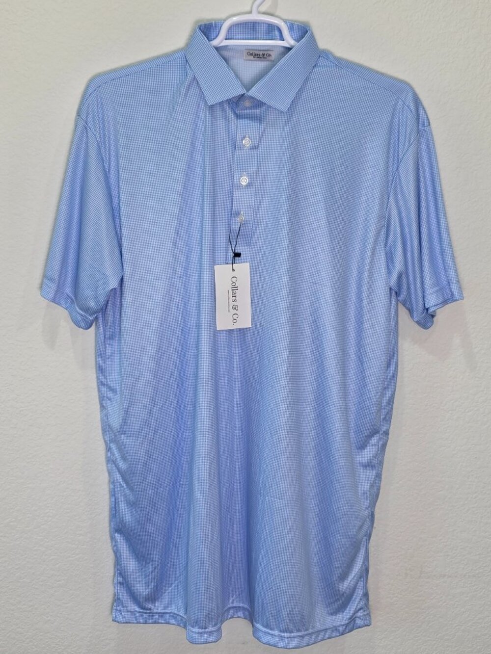 NWT Collars & Co. Featherweight Flex Polo - Blue Micro-houndstooth (Size 2XLT)
